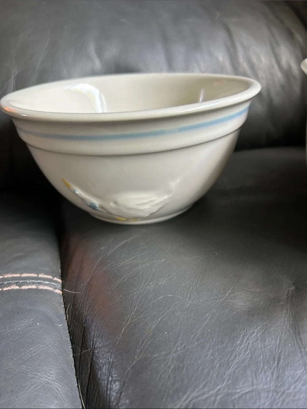 Cream Ceramic Nesting Mixing Bowls with Blue Accent - Set of 3